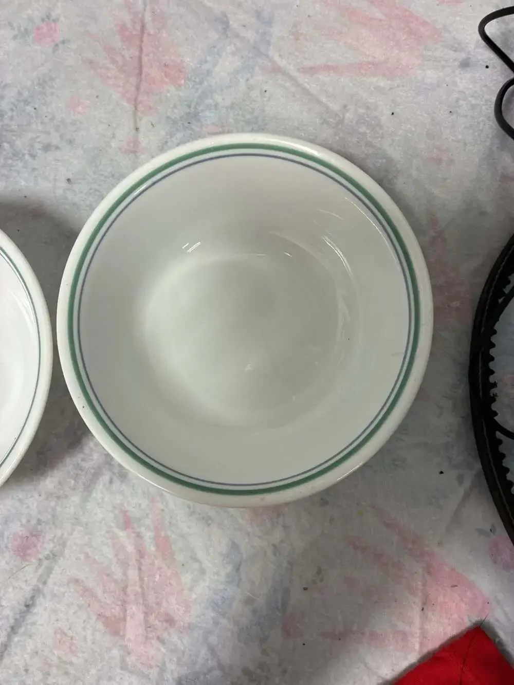Corelle Rosemarie Soup Cereal Bowls White with Two Green Rings Set of 2